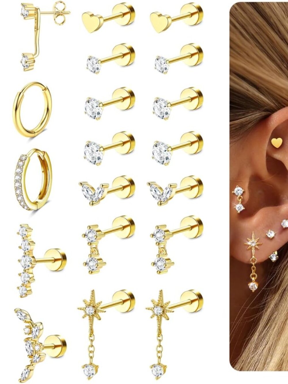 Hypoallergenic Flat Back Earrings-Cartilage Earring Stacks-Surgical Steel Earrin
